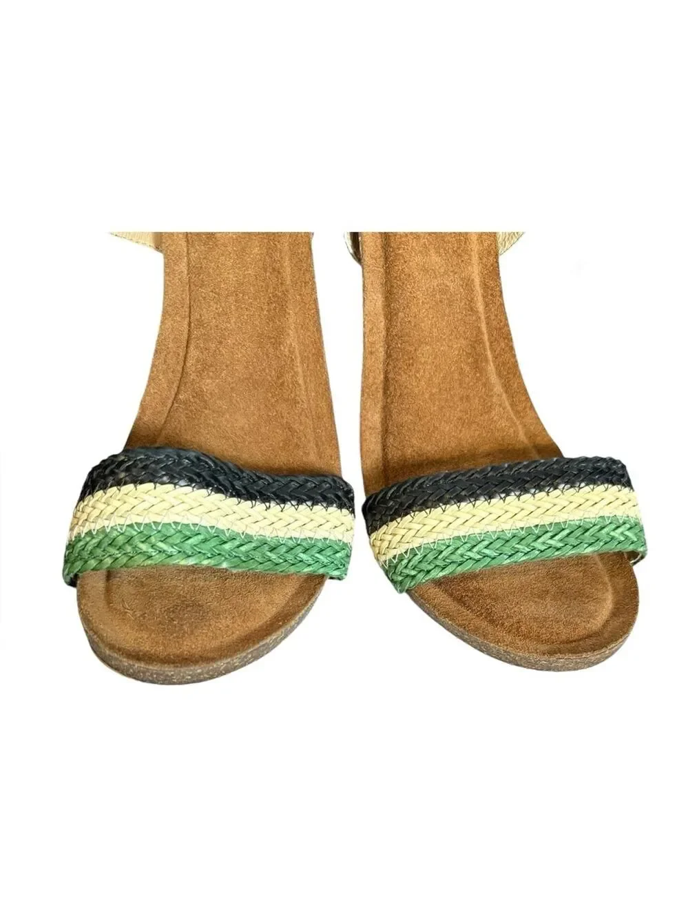Diba Leather Comfort Wedge Statement Sandals Green Blue 9.5